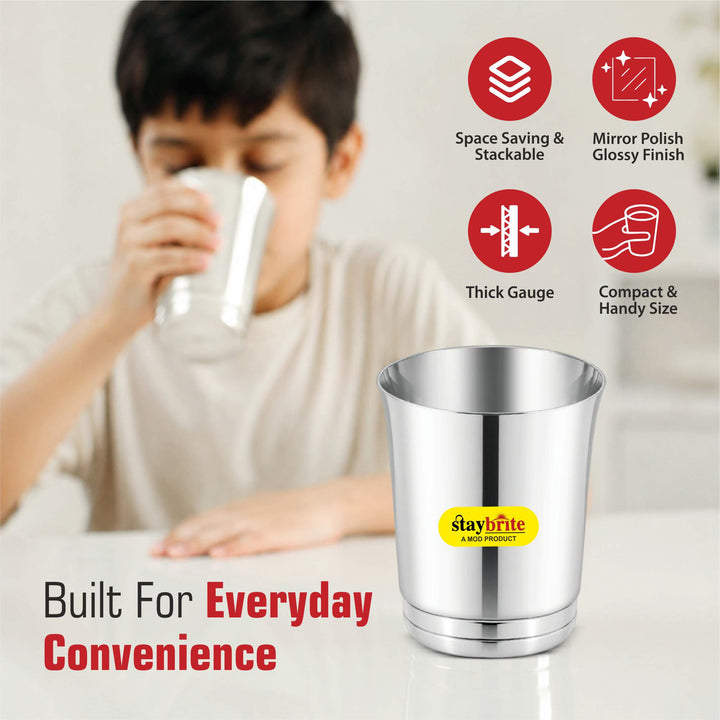 Staybrite Stainless Steel Pari Glass Set of 6, 8 CM - 300 ML, High Grade Steel
