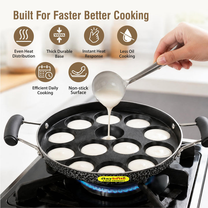 Staybrite Non-Stick Appam Pan with Steel Lid 20 CM | Appam Maker