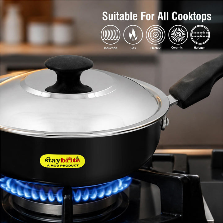 Staybrite Hard Anodized Frypan with Lid | Durable Frying Pan