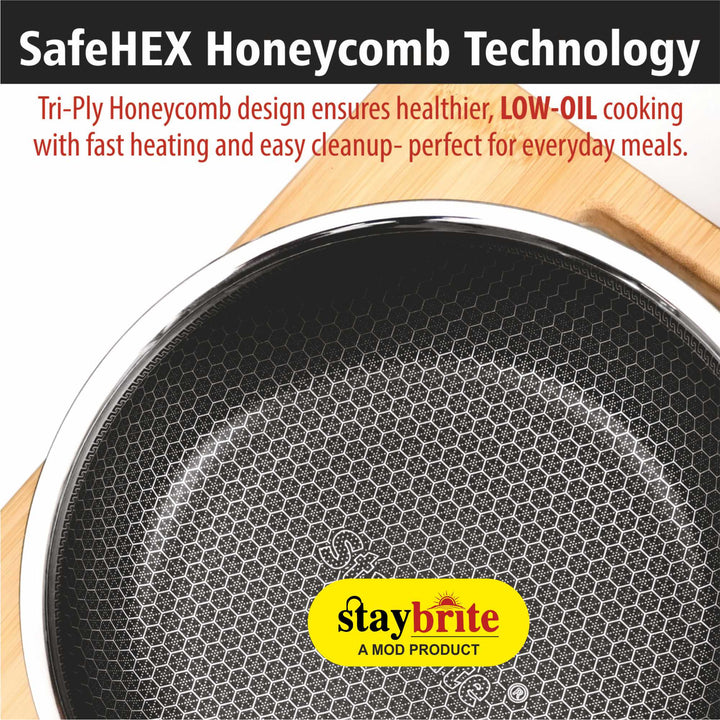 Triply Honeycomb Frypan with Glass Lid – Premium 3-Ply Non-Stick Stainless Steel
