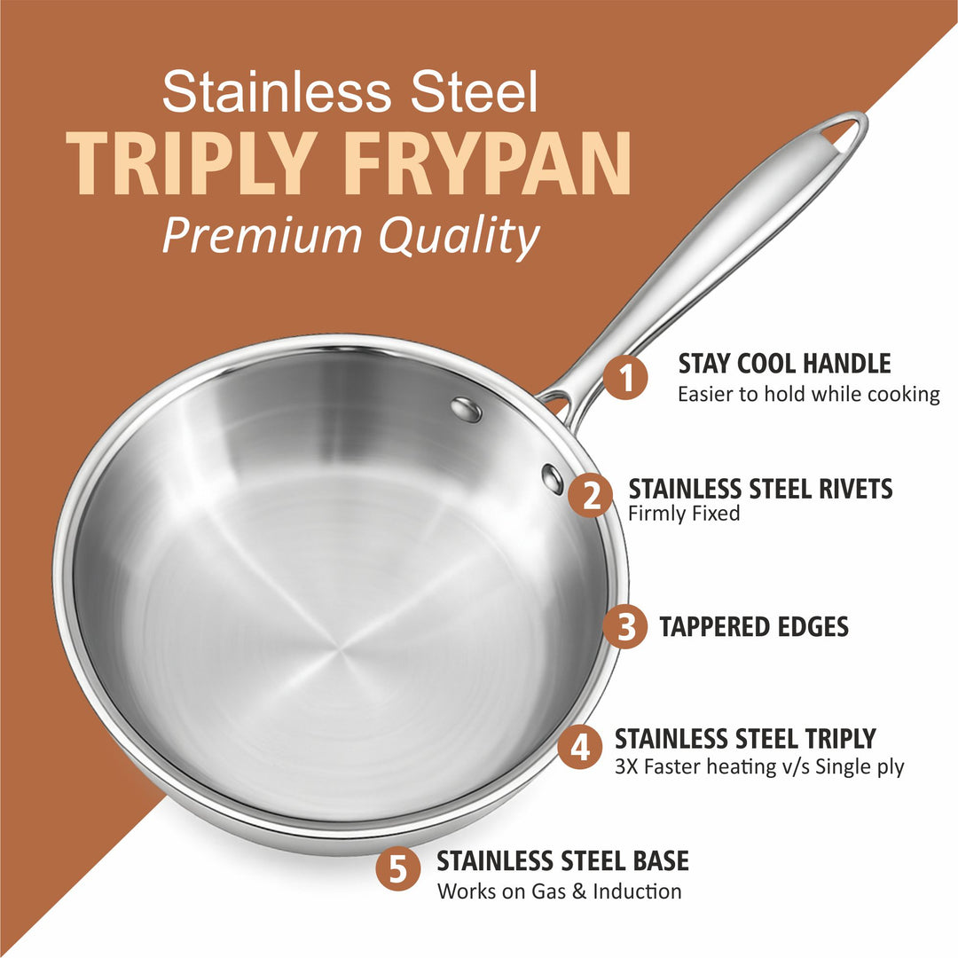 Triply Frypan – 3-Ply Stainless Steel Fry Pan for Healthy, Even &amp; Oil-Efficient Cooking