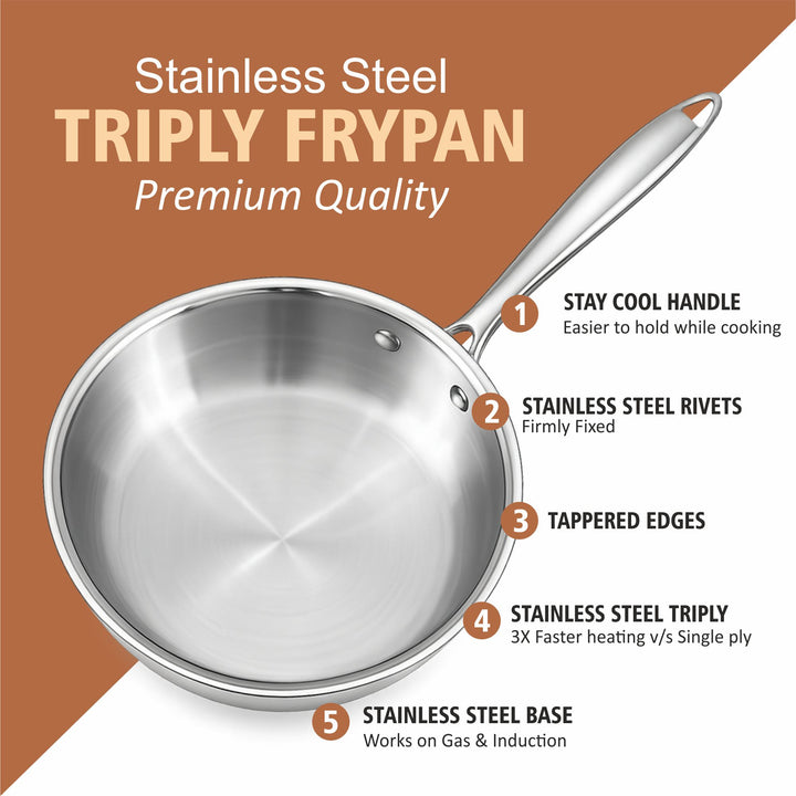 Triply Frypan – 3-Ply Stainless Steel Fry Pan for Healthy, Even &amp; Oil-Efficient Cooking