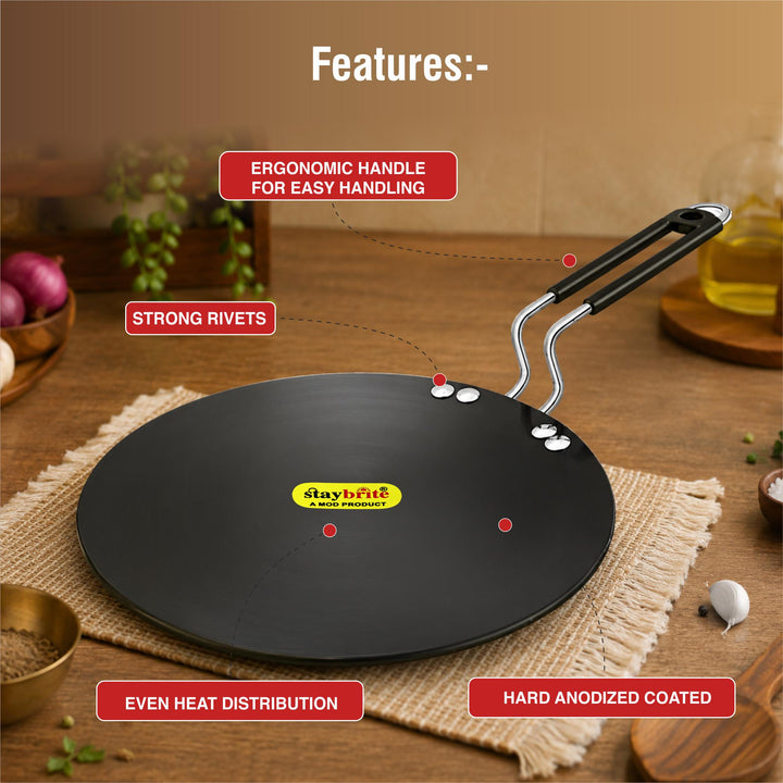 Staybrite Hard Anodized Roti Tawa | Extra Heavy Tawa for Soft Rotis