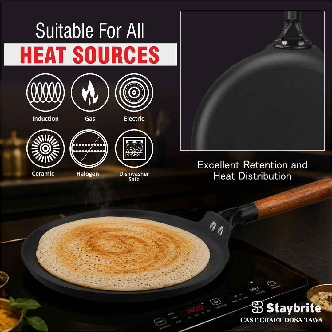 Cast Craft Honeycomb 28 cm Dosa Tawa, Perfect Crispy Dosas Every Time