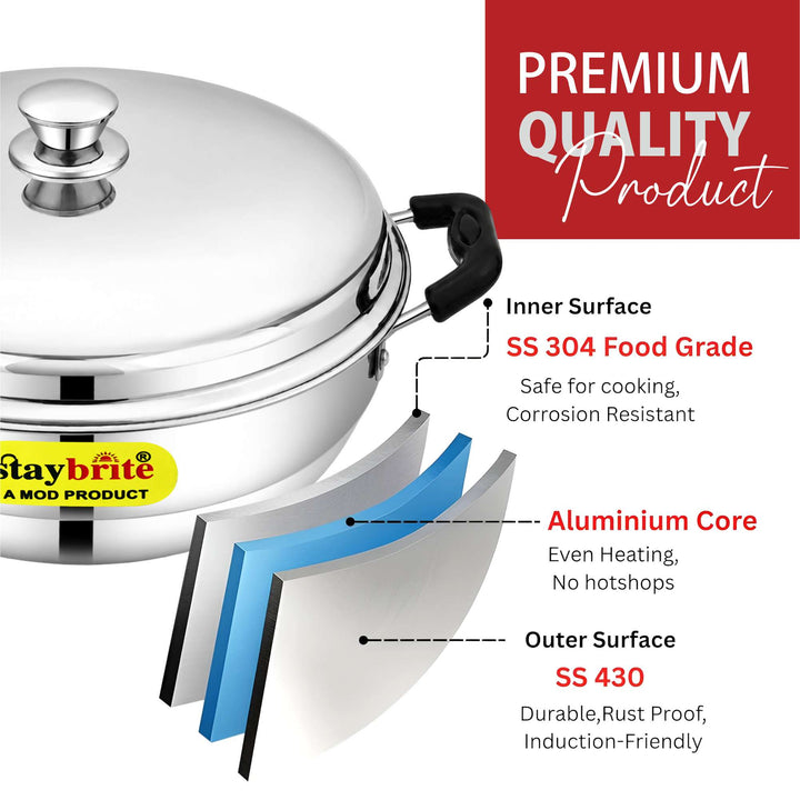 Staybrite - Stainless Steel Multi Purpose 28 cm 3 in 1 Kadai