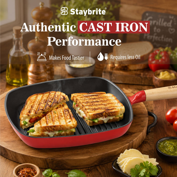 Cast Craft Platinum Grill Pan 24 cm, Even Heating &amp; Healthy Grilling