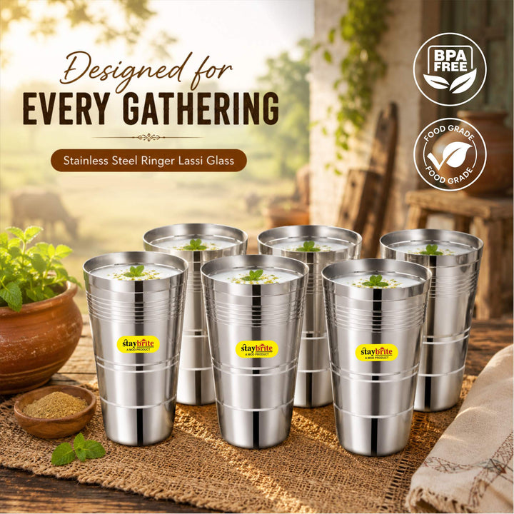 Staybrite Stainless Steel Jumbo Lassi Glass Set of 6 | 650 ML
