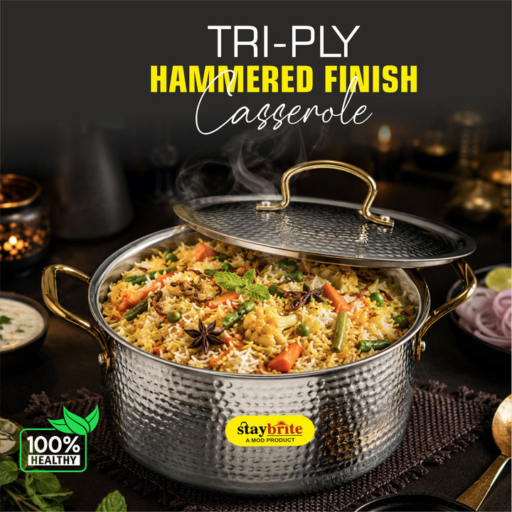 Triply Hammered  Stock Pot | 3-Ply Stainless Steel Stock Pot for Even &amp; Healthy Cooking