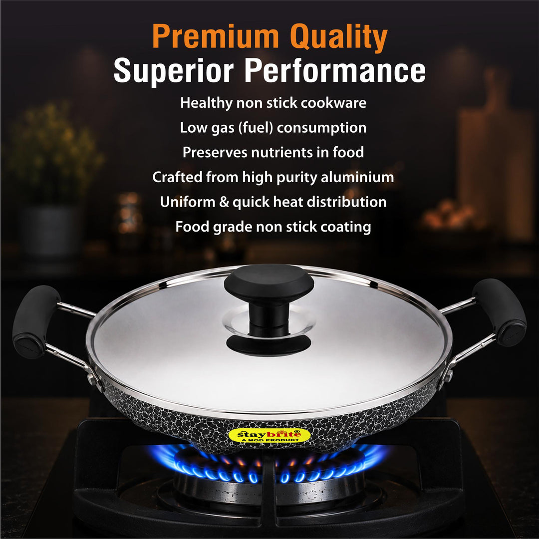 Staybrite Non-Stick Appam Pan with Steel Lid 20 CM | Appam Maker