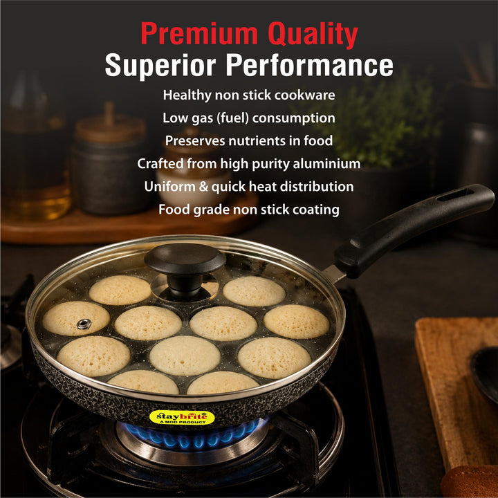 Staybrite Non-Stick Appam Pan with Glass Lid 20 CM | Appam Maker