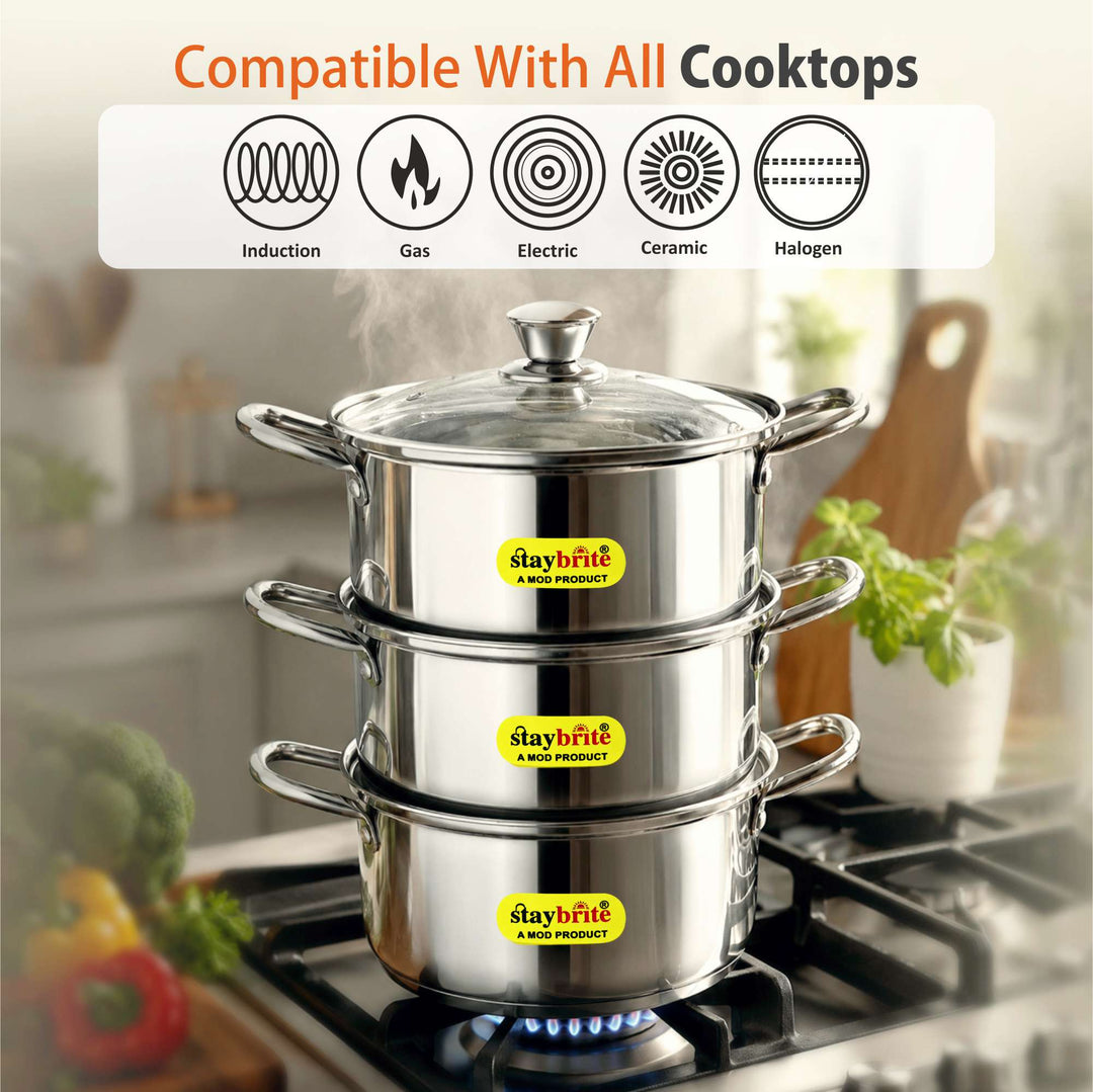 Staybrite Multi - Purpose Stainless Steel Steamer Kadai -20 cm