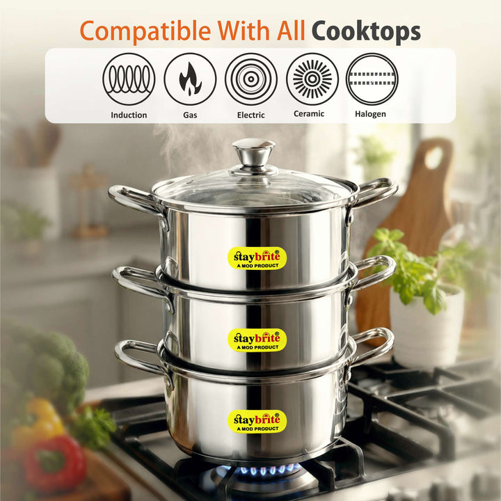 Staybrite Multi - Purpose Stainless Steel Steamer Kadai -20 cm