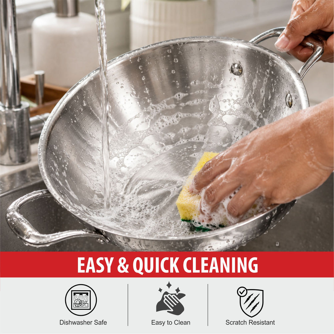 Triply Deep Kadai | 3-Ply Stainless Steel for Even Heat Cooking