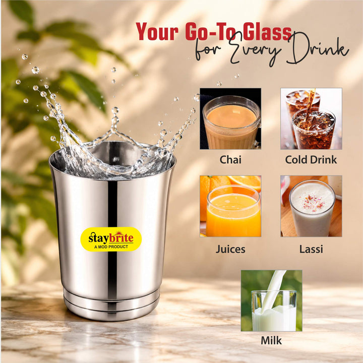 Staybrite Stainless Steel Pari Glass Set of 6, 8 CM - 300 ML, High Grade Steel