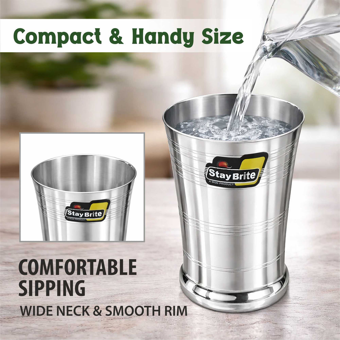 Staybrite Stainless Steel Bolero Glass Set of 6 - 350 ml, Premium Ringer Finish