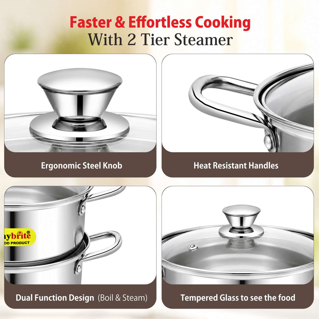Staybrite Multi - Purpose Stainless Steel Steamer Kadai -20 cm