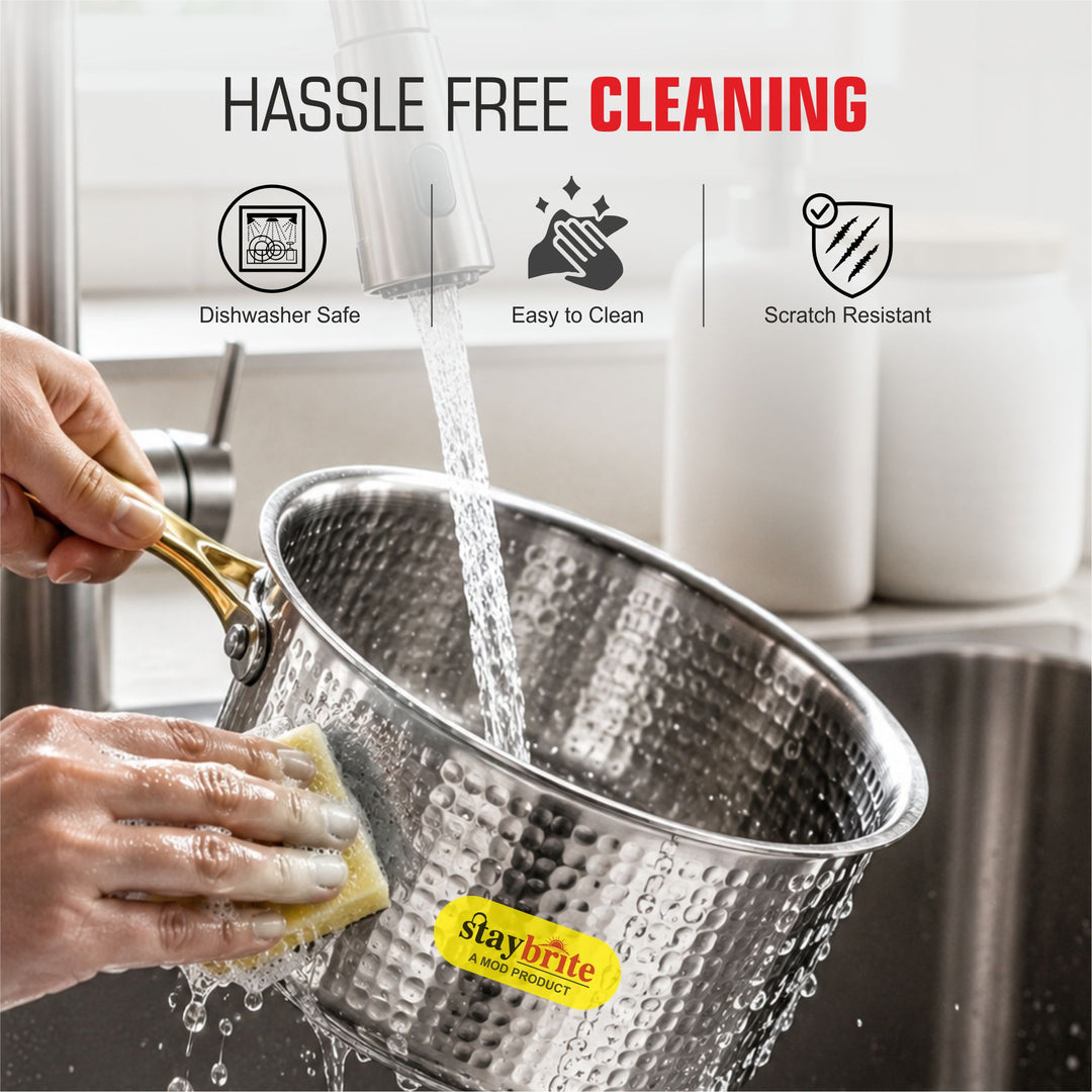 Triply Hammered Saucepan – 3-Ply Stainless Steel Sauce Pan for Even Heating &amp; Healthy Cooking
