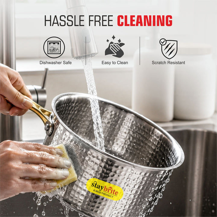 Triply Hammered Saucepan – 3-Ply Stainless Steel Sauce Pan for Even Heating &amp; Healthy Cooking