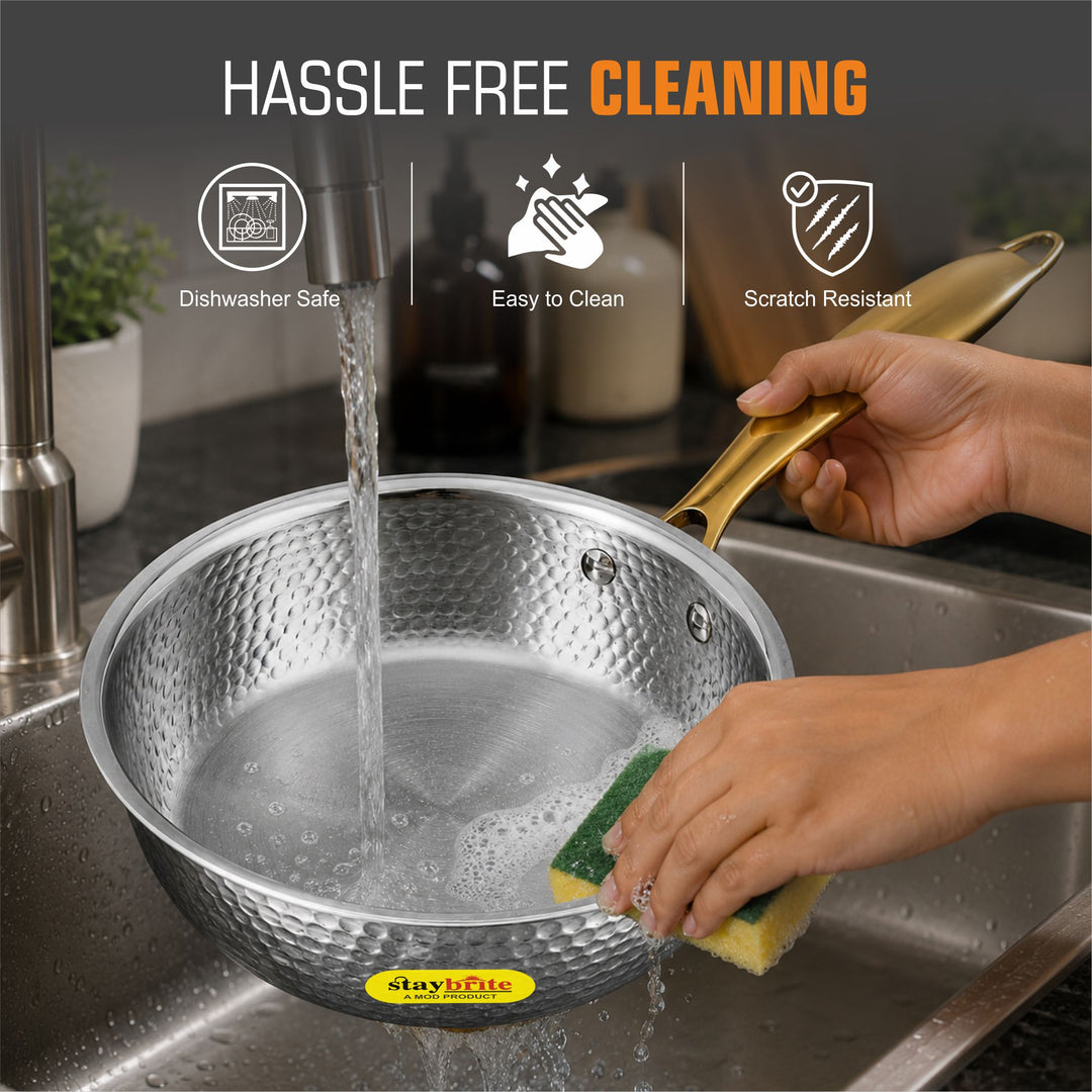 Triply Mathar Frypan – 3-Ply Stainless Steel Fry Pan for Even Heat &amp; Healthy Cooking