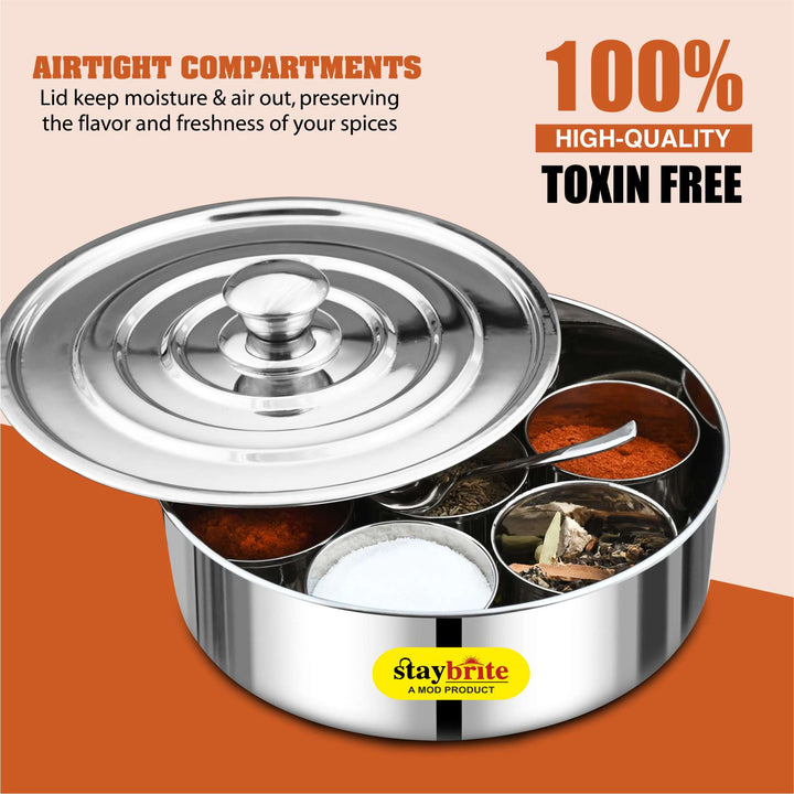 Staybrite Stainless Steel Classic Masala Box | Spice Storage Container