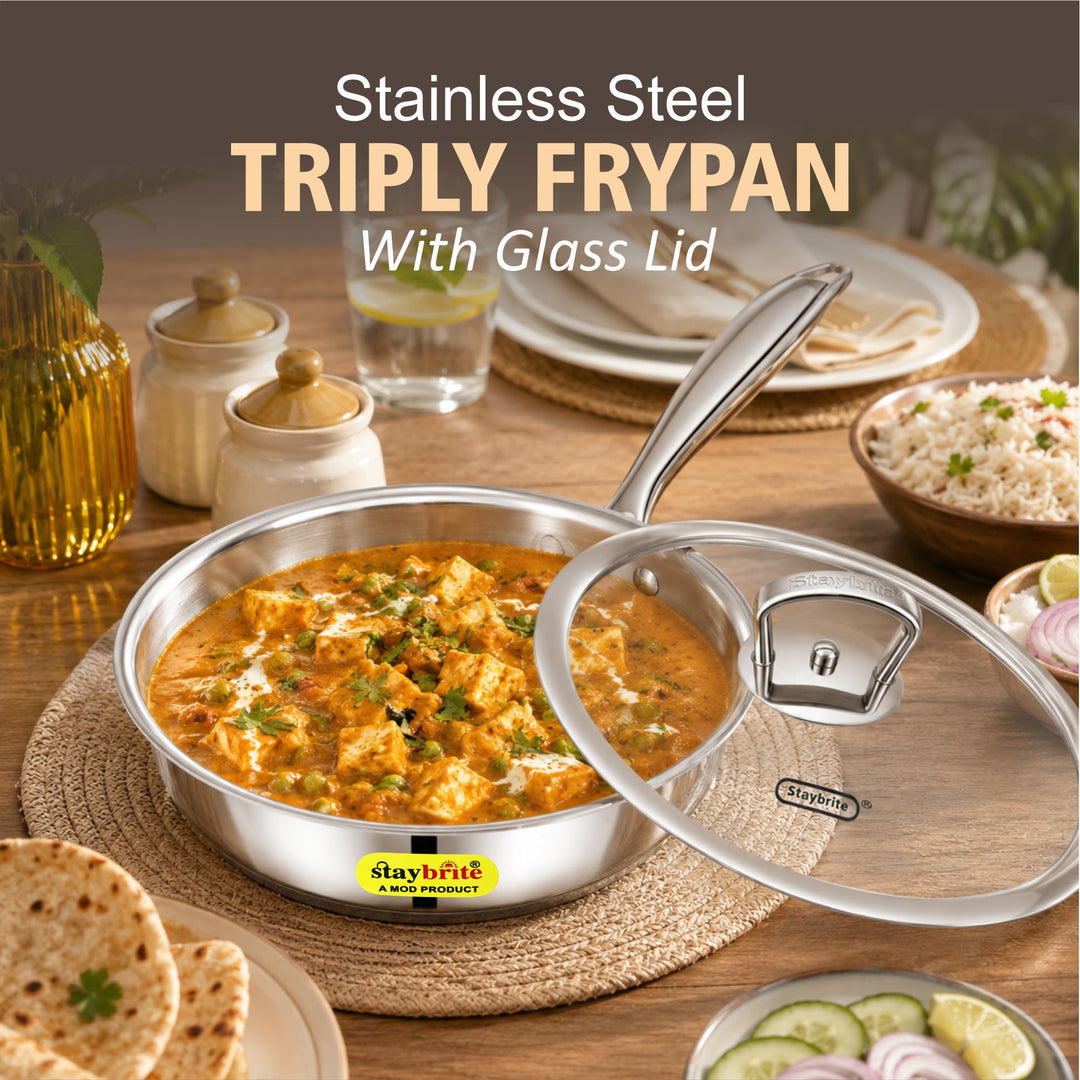 Triply Frypan – 3-Ply Stainless Steel Fry Pan for Healthy, Even &amp; Oil-Efficient Cooking