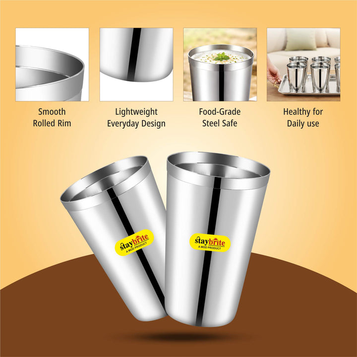 Staybrite Stainless Steel Jumbo Lassi Glass Set of 6 | 650 ML