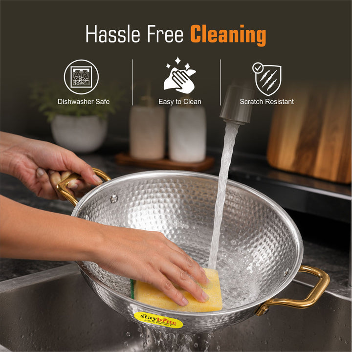 Triply Mathar Kadai with Hammered Lid | 3-Ply Stainless Steel Kadai