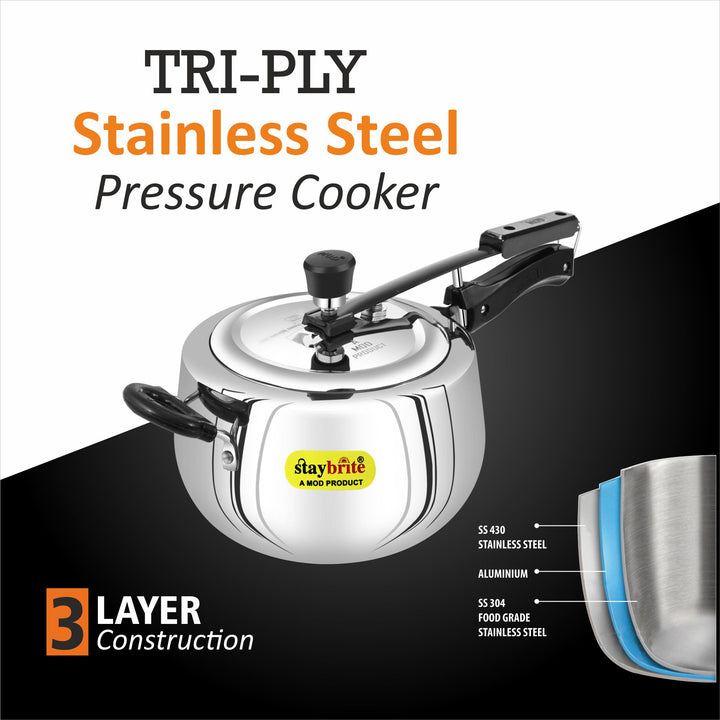 Staybrite Triply Handi Pressure Cooker | Induction &amp; Gas Compatible