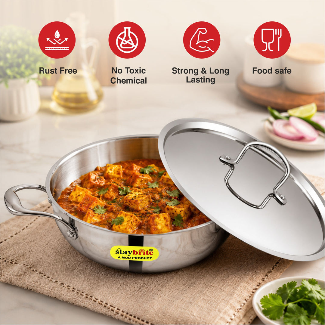 Triply Deep Kadai | 3-Ply Stainless Steel for Even Heat Cooking
