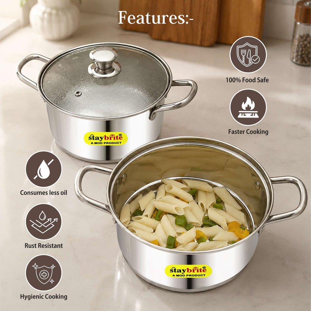 Staybrite Multi - Purpose Stainless Steel Steamer Kadai -20 cm