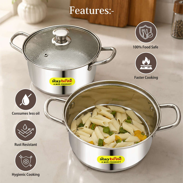 Staybrite Multi - Purpose Stainless Steel Steamer Kadai -20 cm
