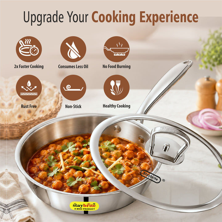 Triply Frypan – 3-Ply Stainless Steel Fry Pan for Healthy, Even &amp; Oil-Efficient Cooking