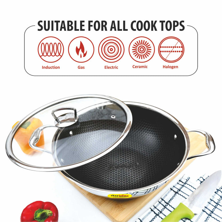 Triply Honeycomb Kadai with Glass Lid – Premium Cooking Vessel for Indian Kitchen