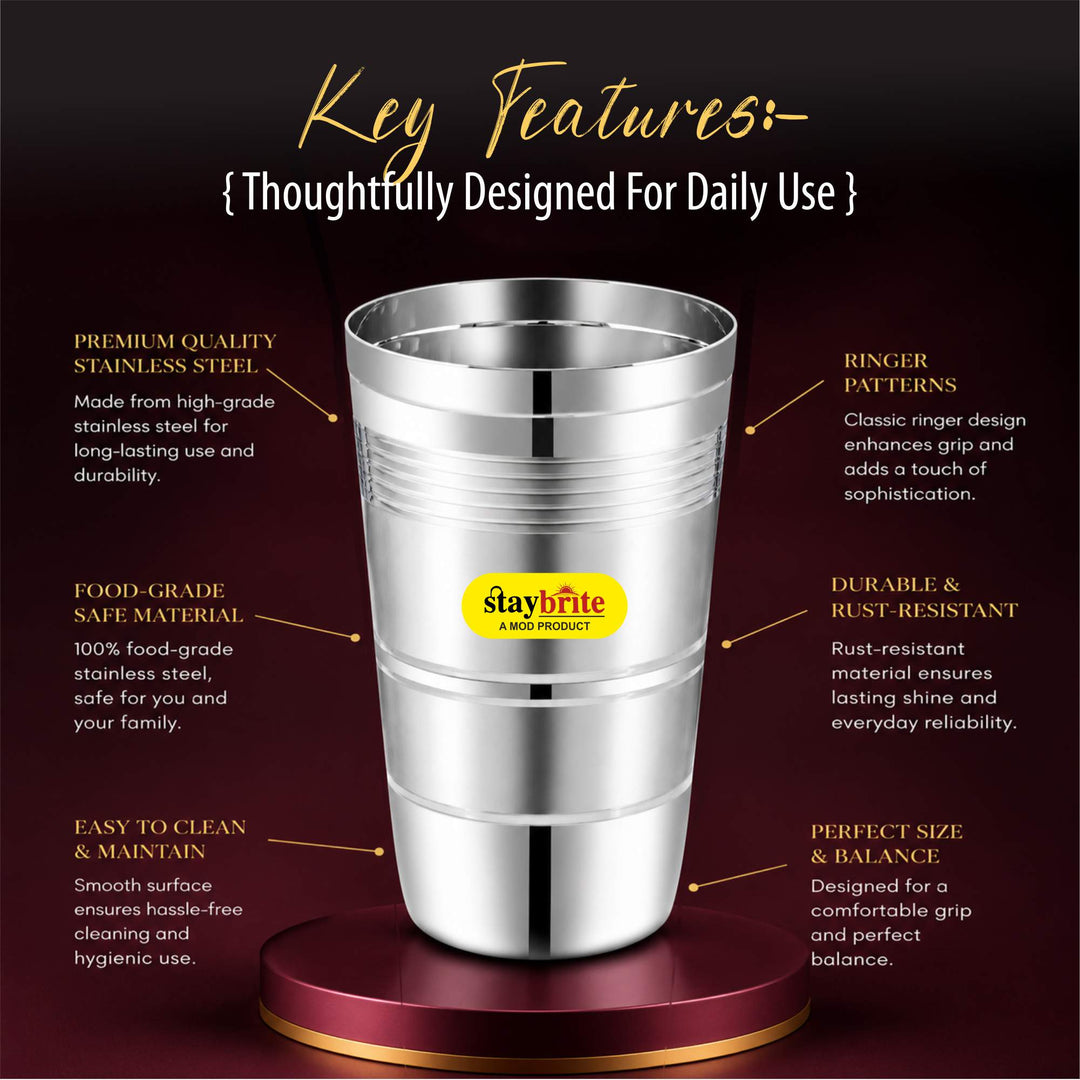 Staybrite Stainless Steel Jumbo Lassi Glass Set of 6 | 650 ML