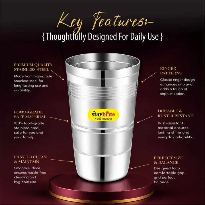 Staybrite Stainless Steel Jumbo Lassi Glass Set of 6 | 650 ML