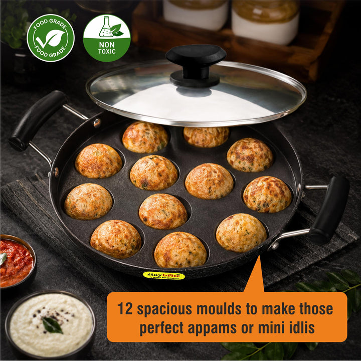 Staybrite Non-Stick Appam Pan with Steel Lid 20 CM | Appam Maker