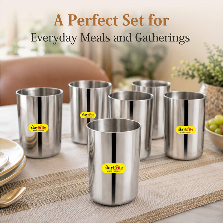 Staybrite Stainless Steel Amrapali Glass Set of 6 | Mirror Finish