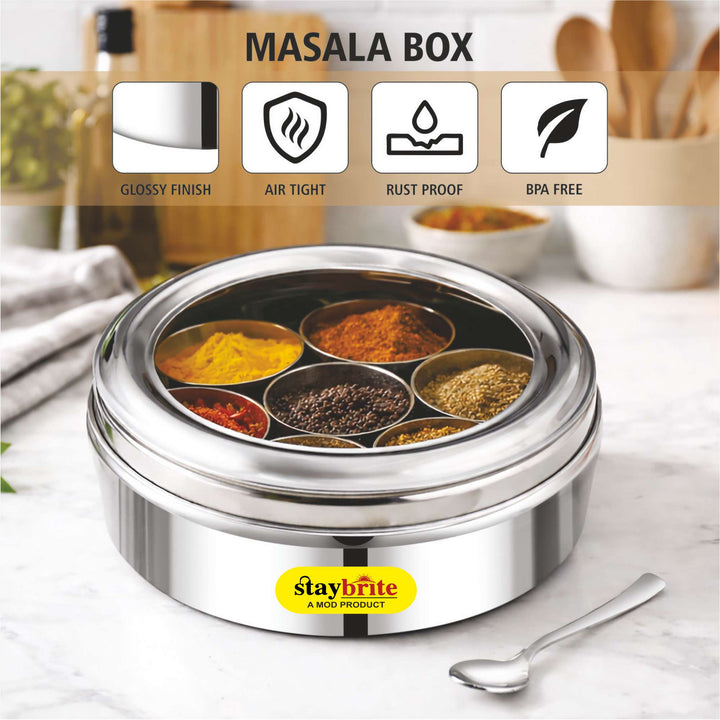 Staybrite Stainless Steel See Through Masala Box | Spice Box for Kitchen