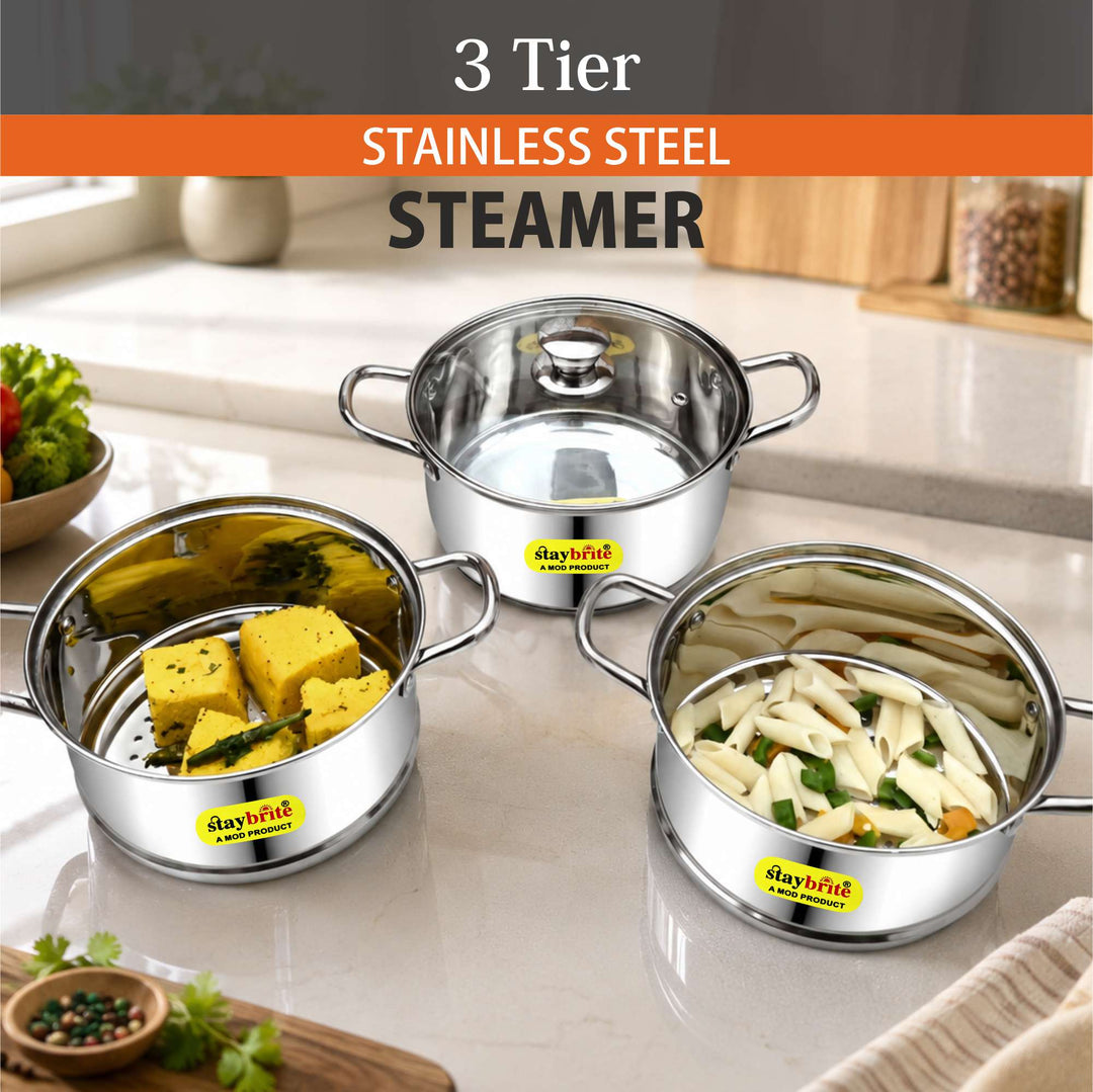 Staybrite Multi - Purpose Stainless Steel Steamer Kadai -20 cm