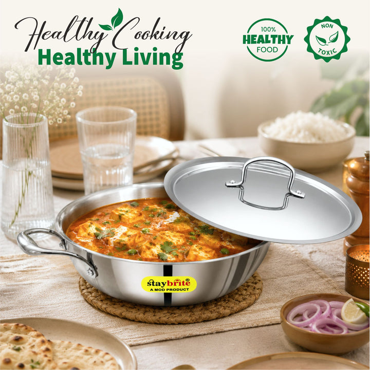 Triply Deep Kadai | 3-Ply Stainless Steel for Even Heat Cooking