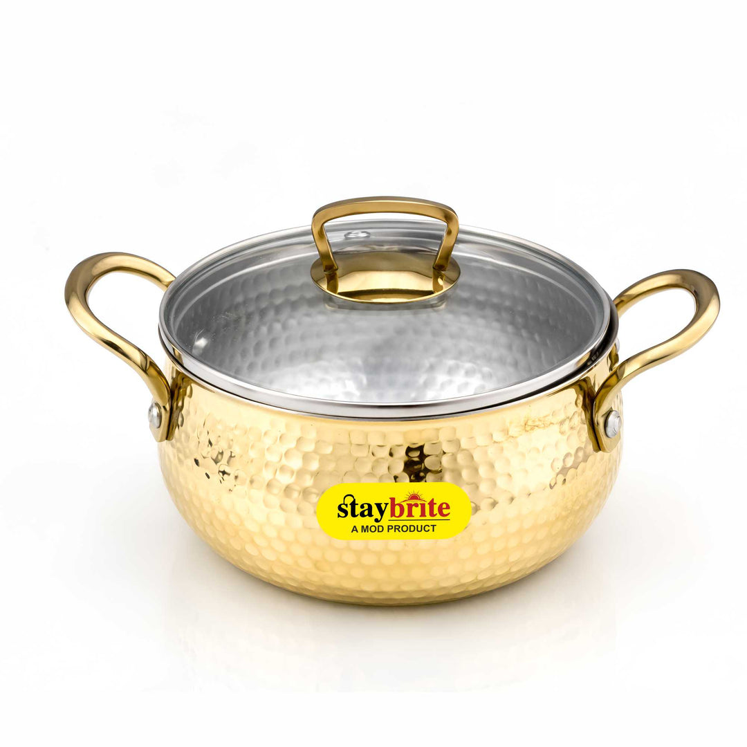 Brass Handi with Transparent Glass Lid | Gas Stove Friendly