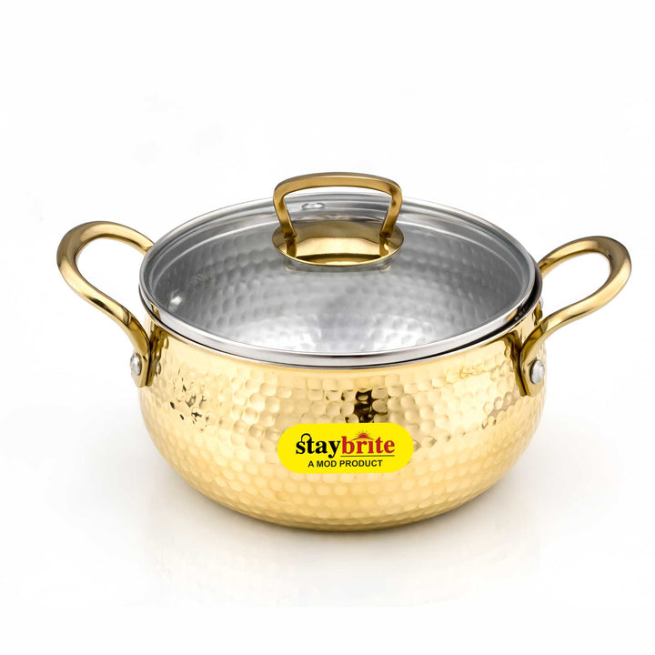 Brass Handi with Transparent Glass Lid | Gas Stove Friendly