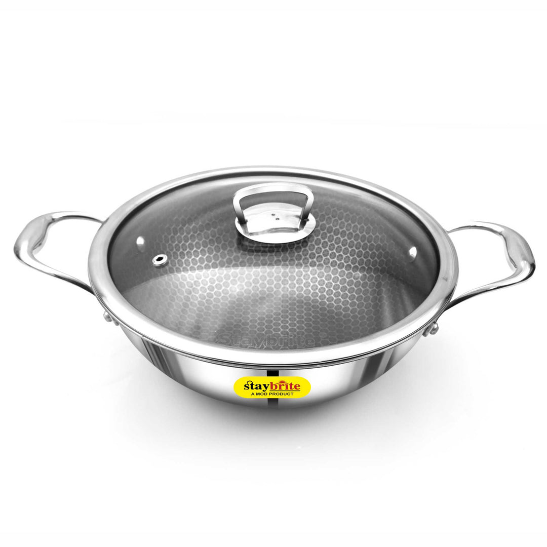 Triply Honeycomb Kadai with Glass Lid – Premium Cooking Vessel for Indian Kitchen