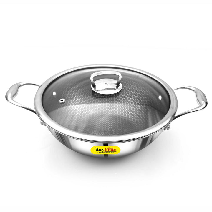 Triply Honeycomb Kadai with Glass Lid – Premium Cooking Vessel for Indian Kitchen