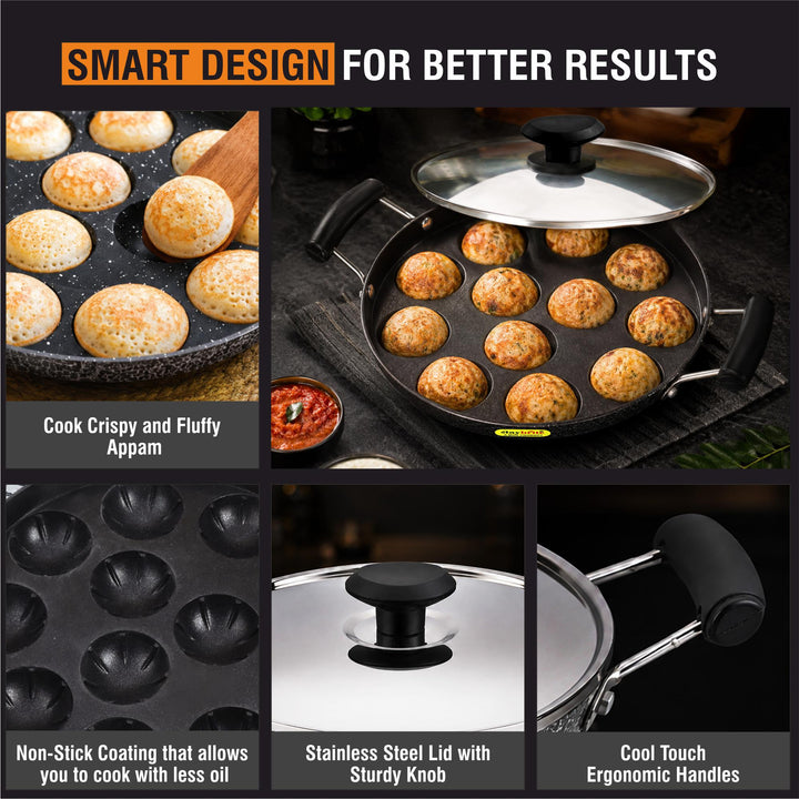 Staybrite Non-Stick Appam Pan with Steel Lid 20 CM | Appam Maker