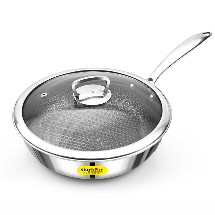 Triply Honeycomb Frypan with Glass Lid – Premium 3-Ply Non-Stick Stainless Steel