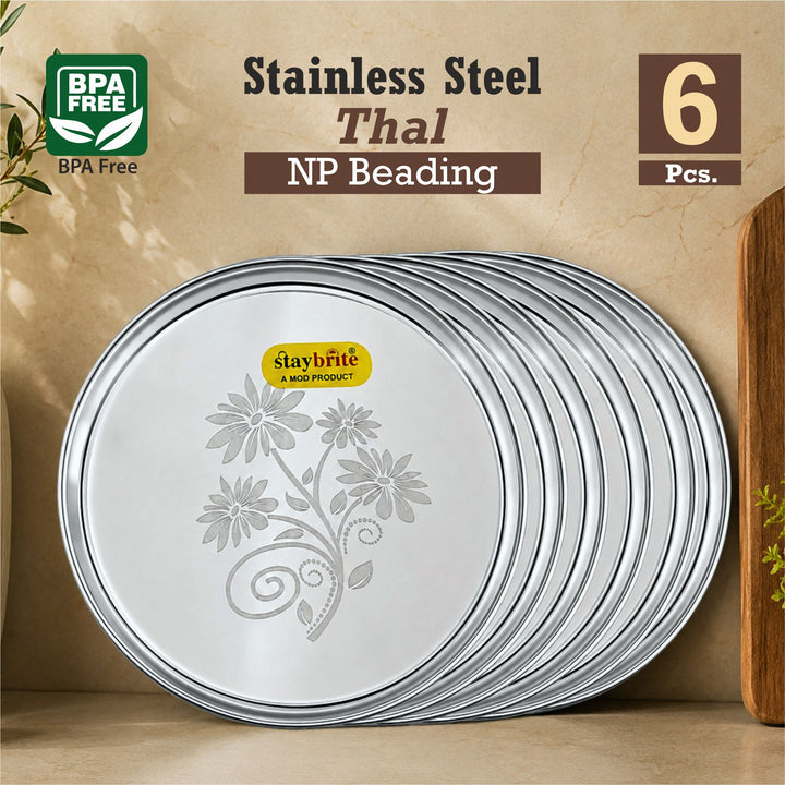 Staybrite Stainless Steel NP Breading Thali Set of 6 | Dinner Thali Set