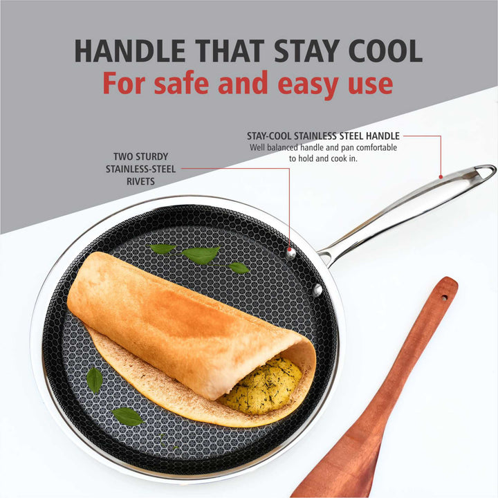 Triply Stainless Steel Dosa Tawa 3 mm with Honeycomb Non-Stick Surface