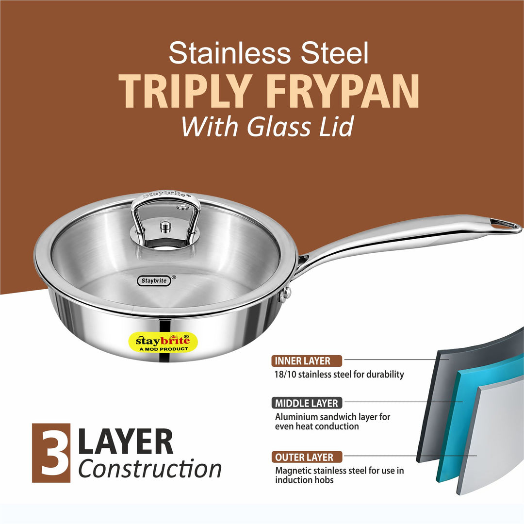 Triply Frypan – 3-Ply Stainless Steel Fry Pan for Healthy, Even &amp; Oil-Efficient Cooking