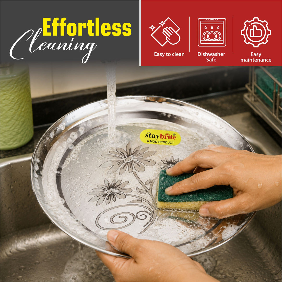 Staybrite Stainless Steel Rajbhog Plate Set of 6 | Dinner Plate Set